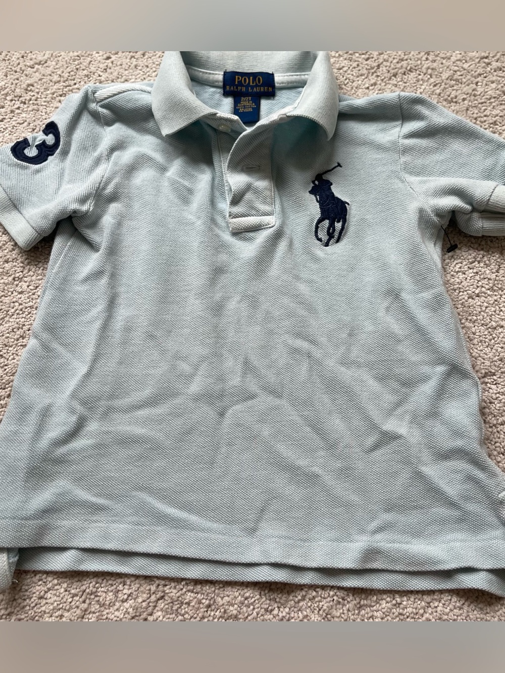 Polo Ralph Lauren Toddler Big Pony Polo Shirt Light Blue Navy Size 2T